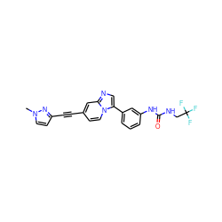 Cn1ccc(C#Cc2ccn3c(-c4cccc(NC(=O)NCC(F)(F)F)c4)cnc3c2)n1 ZINC000139548531