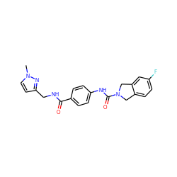 Cn1ccc(CNC(=O)c2ccc(NC(=O)N3Cc4ccc(F)cc4C3)cc2)n1 ZINC000167845349