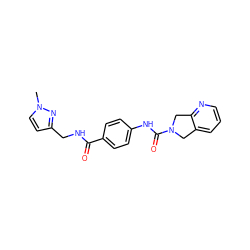 Cn1ccc(CNC(=O)c2ccc(NC(=O)N3Cc4cccnc4C3)cc2)n1 ZINC000167264615