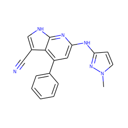 Cn1ccc(Nc2cc(-c3ccccc3)c3c(C#N)c[nH]c3n2)n1 ZINC000219683606