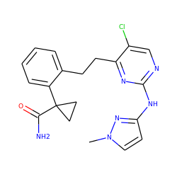 Cn1ccc(Nc2ncc(Cl)c(CCc3ccccc3C3(C(N)=O)CC3)n2)n1 ZINC000211106422