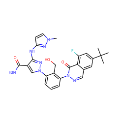 Cn1ccc(Nc2nn(-c3cccc(-n4ncc5cc(C(C)(C)C)cc(F)c5c4=O)c3CO)cc2C(N)=O)n1 ZINC000143363629