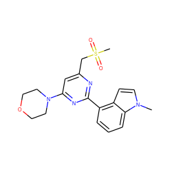 Cn1ccc2c(-c3nc(CS(C)(=O)=O)cc(N4CCOCC4)n3)cccc21 ZINC000095584885