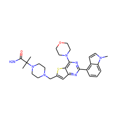 Cn1ccc2c(-c3nc(N4CCOCC4)c4sc(CN5CCN(C(C)(C)C(N)=O)CC5)cc4n3)cccc21 ZINC000095555768