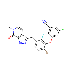 Cn1ccc2c(Cc3ccc(Br)c(Oc4cc(Cl)cc(C#N)c4)c3F)n[nH]c2c1=O ZINC000040860190