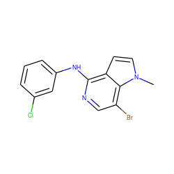 Cn1ccc2c(Nc3cccc(Cl)c3)ncc(Br)c21 ZINC000045288504