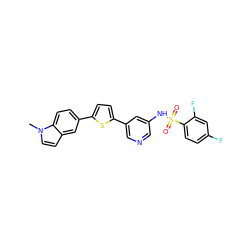 Cn1ccc2cc(-c3ccc(-c4cncc(NS(=O)(=O)c5ccc(F)cc5F)c4)s3)ccc21 ZINC000145391183