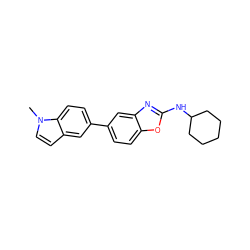 Cn1ccc2cc(-c3ccc4oc(NC5CCCCC5)nc4c3)ccc21 ZINC000148882058