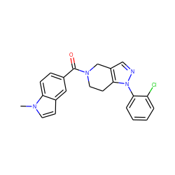 Cn1ccc2cc(C(=O)N3CCc4c(cnn4-c4ccccc4Cl)C3)ccc21 ZINC000028708548