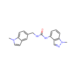 Cn1ccc2cc(CNC(=O)Nc3cccc4c3cnn4C)ccc21 ZINC000014973570