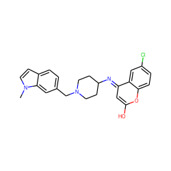 Cn1ccc2ccc(CN3CCC(/N=c4\cc(O)oc5ccc(Cl)cc45)CC3)cc21 ZINC000101055776