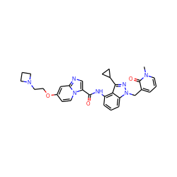 Cn1cccc(Cn2nc(C3CC3)c3c(NC(=O)c4cnc5cc(OCCN6CCC6)ccn45)cccc32)c1=O ZINC000169706577