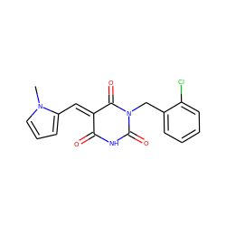 Cn1cccc1/C=C1\C(=O)NC(=O)N(Cc2ccccc2Cl)C1=O ZINC000012731617