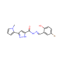 Cn1cccc1-c1cc(C(=O)N/N=C/c2cc(Br)ccc2O)[nH]n1 ZINC000000867664