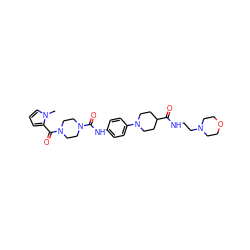 Cn1cccc1C(=O)N1CCN(C(=O)Nc2ccc(N3CCC(C(=O)NCCN4CCOCC4)CC3)cc2)CC1 ZINC000138543395