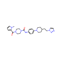 Cn1cccc1C(=O)N1CCN(C(=O)Nc2ccc(N3CCC(CCn4ccnn4)CC3)cc2)CC1 ZINC000112969609