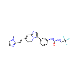 Cn1ccnc1/C=C/c1ccn2c(-c3cccc(NC(=O)NCC(F)(F)F)c3)cnc2c1 ZINC000116145359