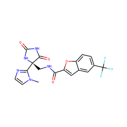 Cn1ccnc1[C@]1(CNC(=O)c2cc3cc(C(F)(F)F)ccc3o2)NC(=O)NC1=O ZINC000299837686
