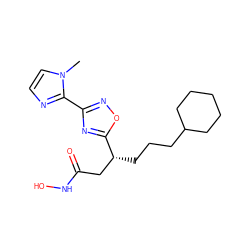 Cn1ccnc1-c1noc([C@H](CCCC2CCCCC2)CC(=O)NO)n1 ZINC000028701810