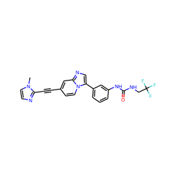 Cn1ccnc1C#Cc1ccn2c(-c3cccc(NC(=O)NCC(F)(F)F)c3)cnc2c1 ZINC000169704724