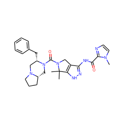 Cn1ccnc1C(=O)Nc1n[nH]c2c1CN(C(=O)N1C[C@@H]3CCCN3C[C@@H]1Cc1ccccc1)C2(C)C ZINC000114182656