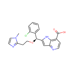 Cn1ccnc1CCO[C@H](c1cc2nccc(C(=O)O)c2[nH]1)c1ccccc1Cl ZINC001772637416