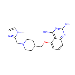 Cn1ccnc1CN1CCC(COc2cccc3nc(N)nc(N)c23)CC1 ZINC000062260406