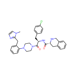 Cn1ccnc1Cc1ccccc1N1CCN(C(=O)[C@@H](Cc2ccc(Cl)cc2)NC(=O)[C@H]2Cc3ccccc3CN2)CC1 ZINC000027878336