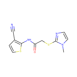 Cn1ccnc1SCC(=O)Nc1sccc1C#N ZINC000003273918