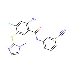 Cn1ccnc1Sc1cc(C(=O)Nc2cccc(C#N)c2)c(N)cc1F ZINC000028871937