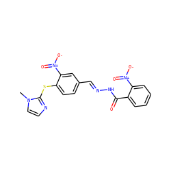 Cn1ccnc1Sc1ccc(/C=N/NC(=O)c2ccccc2[N+](=O)[O-])cc1[N+](=O)[O-] ZINC000012428203