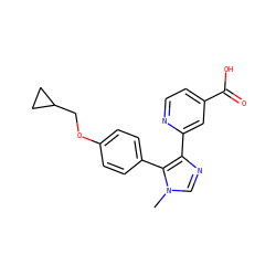 Cn1cnc(-c2cc(C(=O)O)ccn2)c1-c1ccc(OCC2CC2)cc1 ZINC000225952581