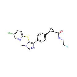 Cn1cnc(-c2ccc([C@H]3C[C@@H]3C(=O)NCCF)cc2)c1Sc1ccc(Cl)cn1 ZINC000068247246