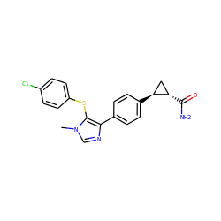 Cn1cnc(-c2ccc([C@H]3C[C@@H]3C(N)=O)cc2)c1Sc1ccc(Cl)cc1 ZINC000096270406