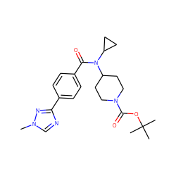 Cn1cnc(-c2ccc(C(=O)N(C3CC3)C3CCN(C(=O)OC(C)(C)C)CC3)cc2)n1 ZINC000207676355