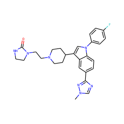 Cn1cnc(-c2ccc3c(c2)c(C2CCN(CCN4CCNC4=O)CC2)cn3-c2ccc(F)cc2)n1 ZINC000013493005