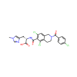 Cn1cnc(C[C@H](NC(=O)c2c(Cl)cc3c(c2Cl)CCN(C(=O)c2ccc(Cl)cc2)C3)C(=O)O)c1 ZINC000066104224