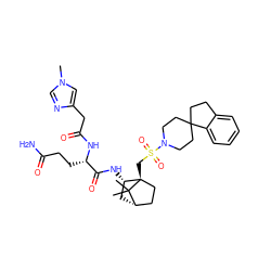 Cn1cnc(CC(=O)N[C@@H](CCC(N)=O)C(=O)N[C@H]2C[C@H]3CC[C@]2(CS(=O)(=O)N2CCC4(CCc5ccccc54)CC2)C3(C)C)c1 ZINC000003923125