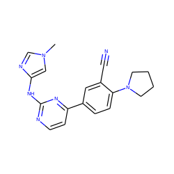 Cn1cnc(Nc2nccc(-c3ccc(N4CCCC4)c(C#N)c3)n2)c1 ZINC000113882061