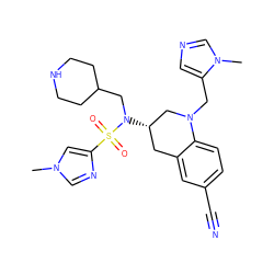 Cn1cnc(S(=O)(=O)N(CC2CCNCC2)[C@H]2Cc3cc(C#N)ccc3N(Cc3cncn3C)C2)c1 ZINC000028815240