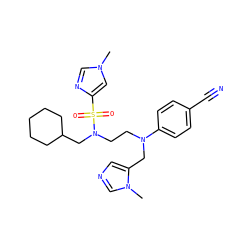 Cn1cnc(S(=O)(=O)N(CCN(Cc2cncn2C)c2ccc(C#N)cc2)CC2CCCCC2)c1 ZINC000014952282