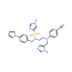 Cn1cnc(S(=O)(=O)N(CCN(Cc2cncn2C)c2ccc(C#N)cc2)Cc2ccc(-n3cccc3)cc2)c1 ZINC000043532556