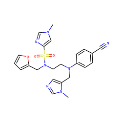 Cn1cnc(S(=O)(=O)N(CCN(Cc2cncn2C)c2ccc(C#N)cc2)Cc2ccco2)c1 ZINC000064548927