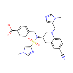 Cn1cnc(S(=O)(=O)N(Cc2ccc(C(=O)O)cc2)[C@H]2Cc3cc(C#N)ccc3N(Cc3cncn3C)C2)c1 ZINC000028815334