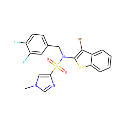 Cn1cnc(S(=O)(=O)N(Cc2ccc(F)c(F)c2)c2sc3ccccc3c2Br)c1 ZINC000115230260