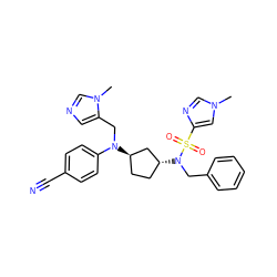 Cn1cnc(S(=O)(=O)N(Cc2ccccc2)[C@@H]2CC[C@@H](N(Cc3cncn3C)c3ccc(C#N)cc3)C2)c1 ZINC000042833947