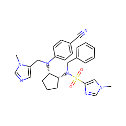 Cn1cnc(S(=O)(=O)N(Cc2ccccc2)[C@@H]2CCC[C@@H]2N(Cc2cncn2C)c2ccc(C#N)cc2)c1 ZINC000042850951