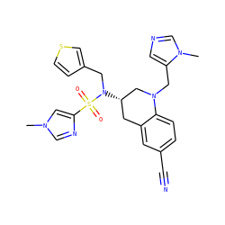 Cn1cnc(S(=O)(=O)N(Cc2ccsc2)[C@H]2Cc3cc(C#N)ccc3N(Cc3cncn3C)C2)c1 ZINC000028353812