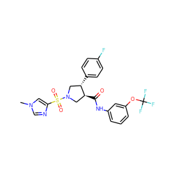 Cn1cnc(S(=O)(=O)N2C[C@H](c3ccc(F)cc3)[C@@H](C(=O)Nc3cccc(OC(F)(F)F)c3)C2)c1 ZINC000225903508