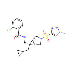 Cn1cnc(S(=O)(=O)N2C[C@H]3[C@@H](C2)[C@]3(CNC(=O)c2ccccc2Cl)CC2CC2)c1 ZINC000103271432